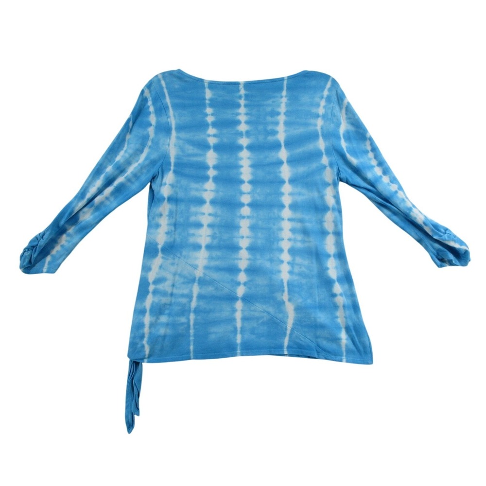 Chicos Blue White Tie Dye Side Tie Top Womens Size 1 Medium Long Sleeve Cotton - Picture 5 of 7